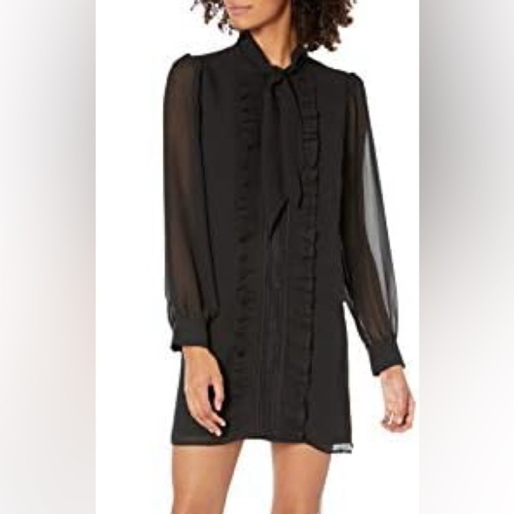ALI & JAY Ruffle Dress Long Sleeve Puff Shoulder Tie Neck Mini Dress X-Small